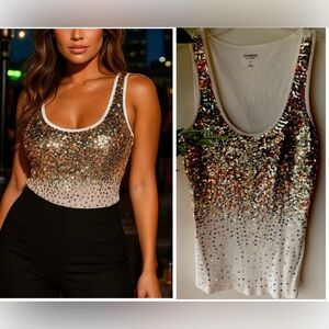 Express sexy basic sequin sparkle sleeveless tank top Sz M NYE holidays
